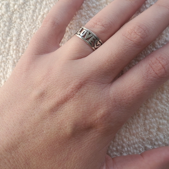 sterling live laugh love word boho 90s y2k chunky positivity 925 band ring - Picture 5 of 7
